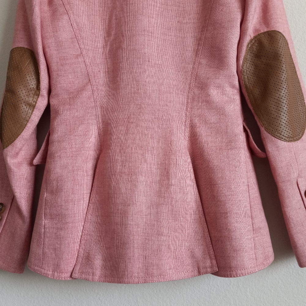 Smythe Linen Equestrian Leather Elbow Patch Blazer Pink Melange 4 - Picture 4 of 16